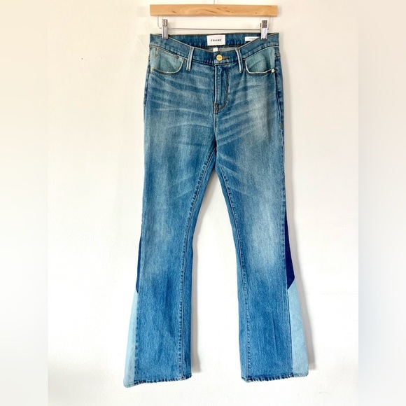 Frame Denim Le High Flare Diagonal Block Cuff Kingsley Wash Jeans Size 26 - Picture 3 of 13